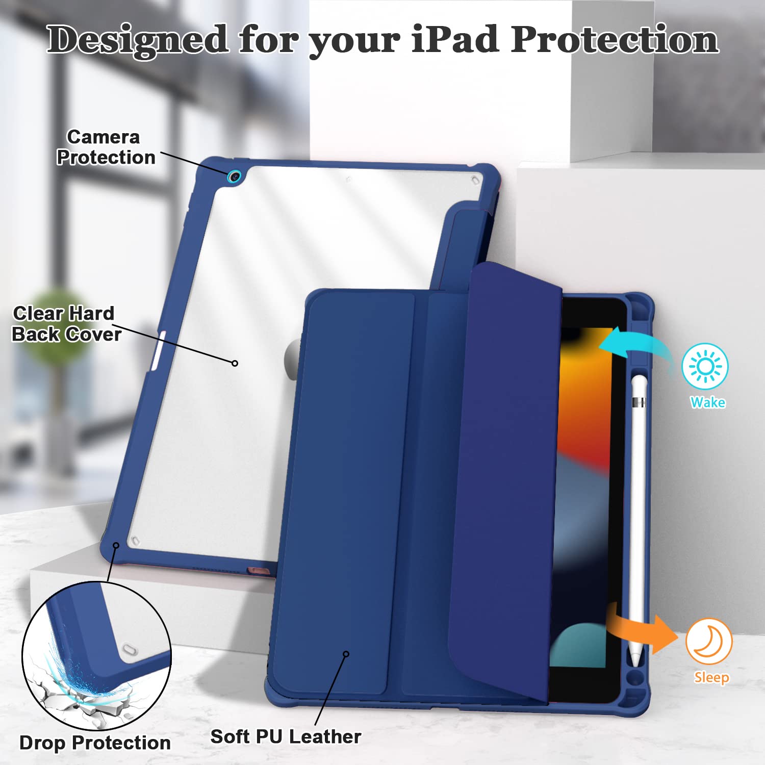 Okp For Ipad 9Th/8Th/7Th Generation Case (2021/2020/2019), Ipad 10.2 Inch Cases With Trifold Stand, Slim Ipad 9/8/7 Th Gen Cover
