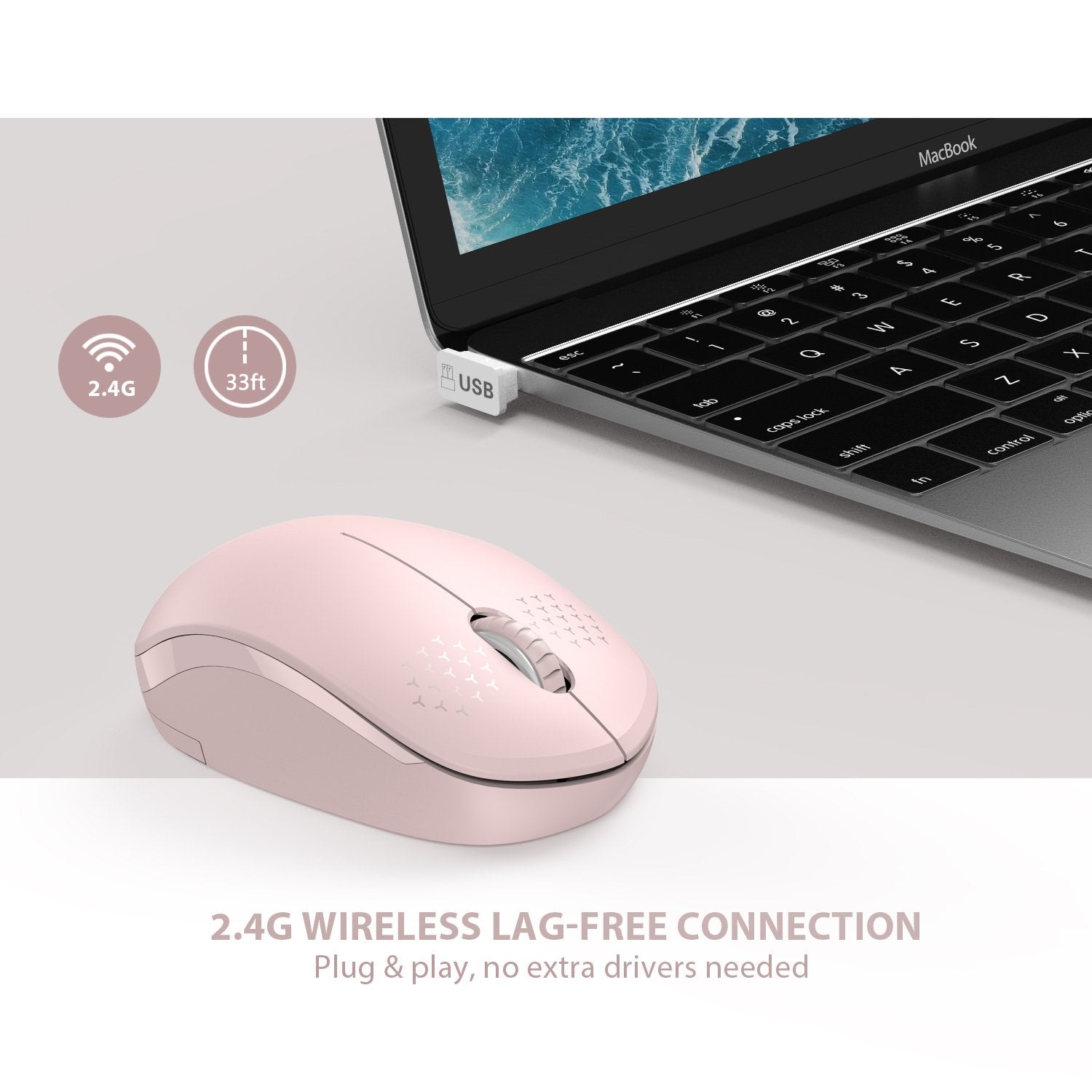 Seenda Wireless Mouse, 2.4G Noiseless Mouse With Usb Receiver Portable Computer Mice For Pc, Tablet, Laptop, Notebook With Windows System   Pink