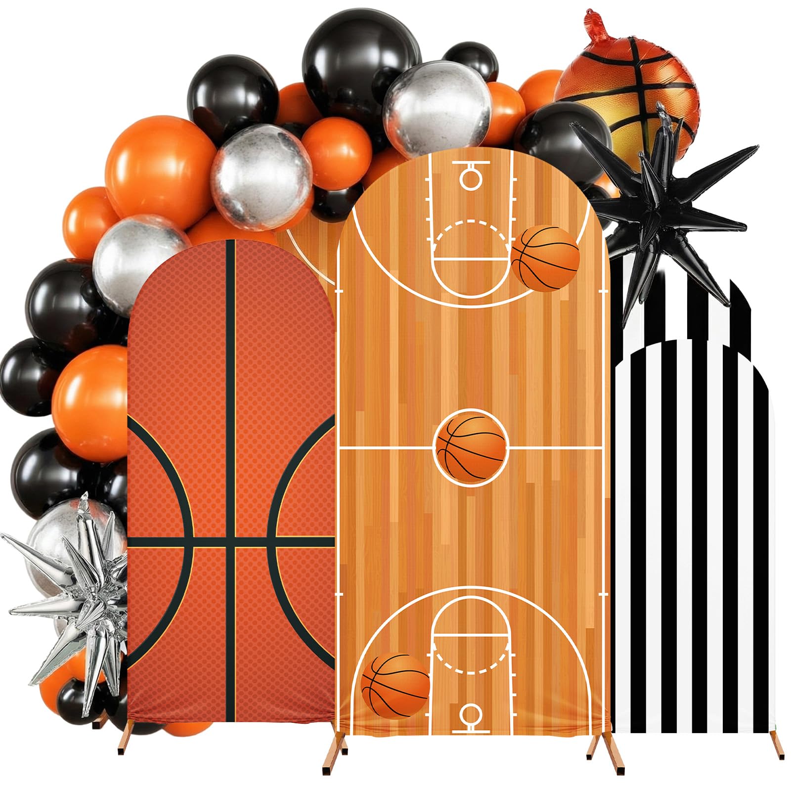 Tingjoo 103 Pcs Basketball Birthday Party Decoration, 4ft, 5ft, 6ft Basketball Arch Backdrop Stand Cover Basketballs Balloon Arc