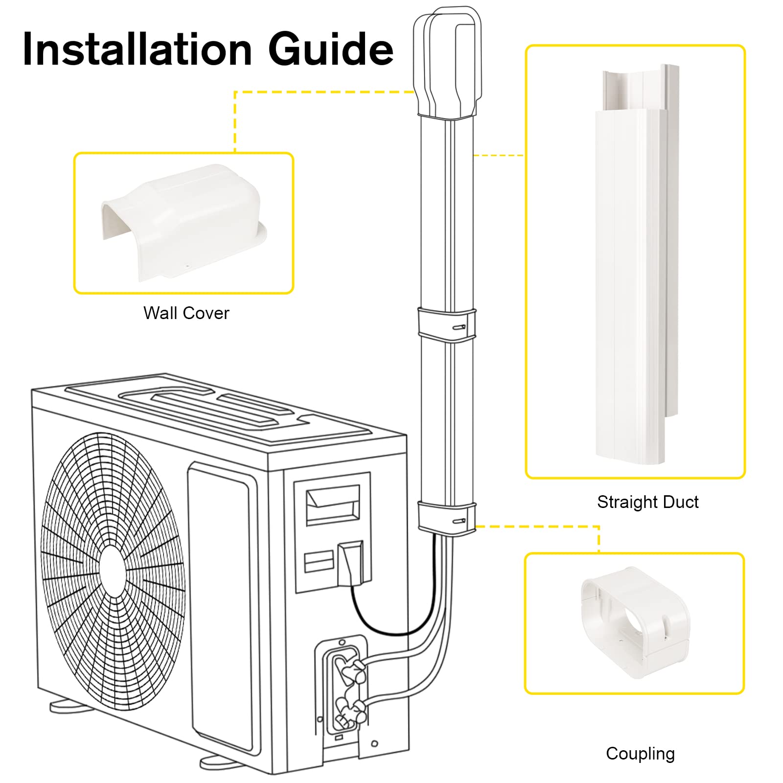 Guequitlex 4'' W 9 Ft Line Set Cover Kit For Mini Split Air Conditioner Decorative Pvc Line Cover Kit For Central Air Conditione