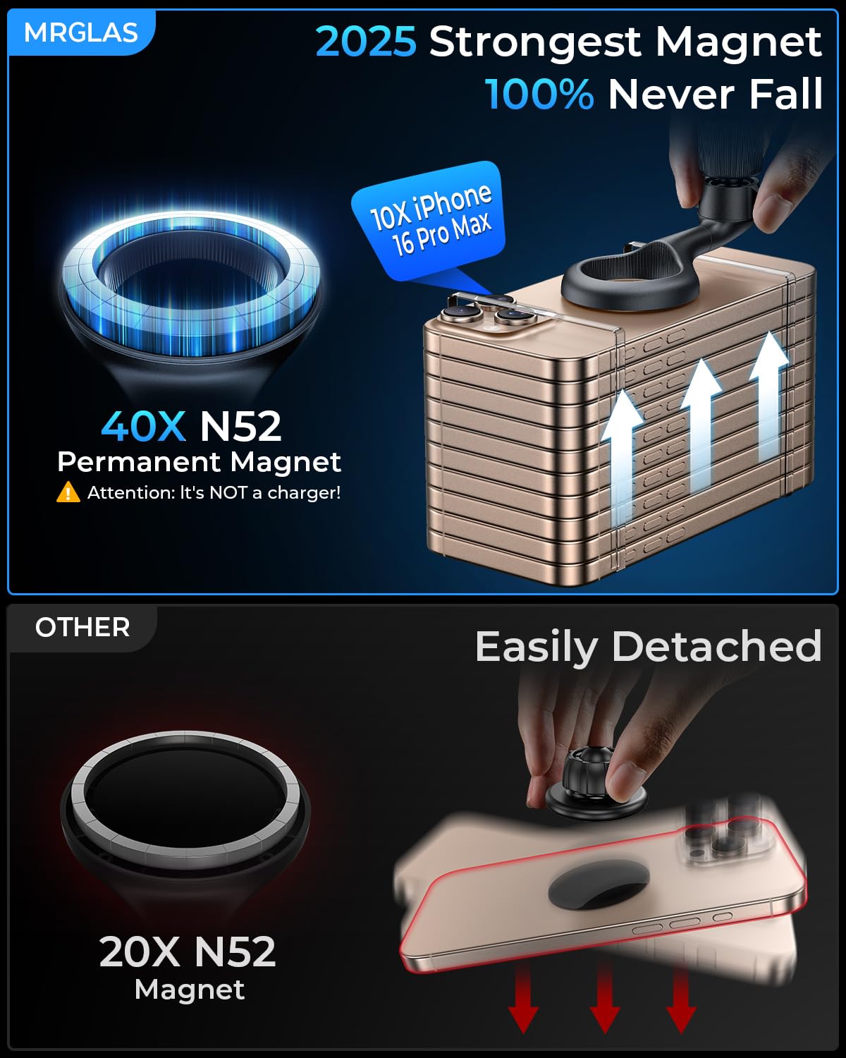 Mrglas For Magsafe Car Mount [ 2025 Upgraded 40 Strong Magnets] [360 Rotation] Air Vent Magnetic Phone Holder [Double Metal Hook