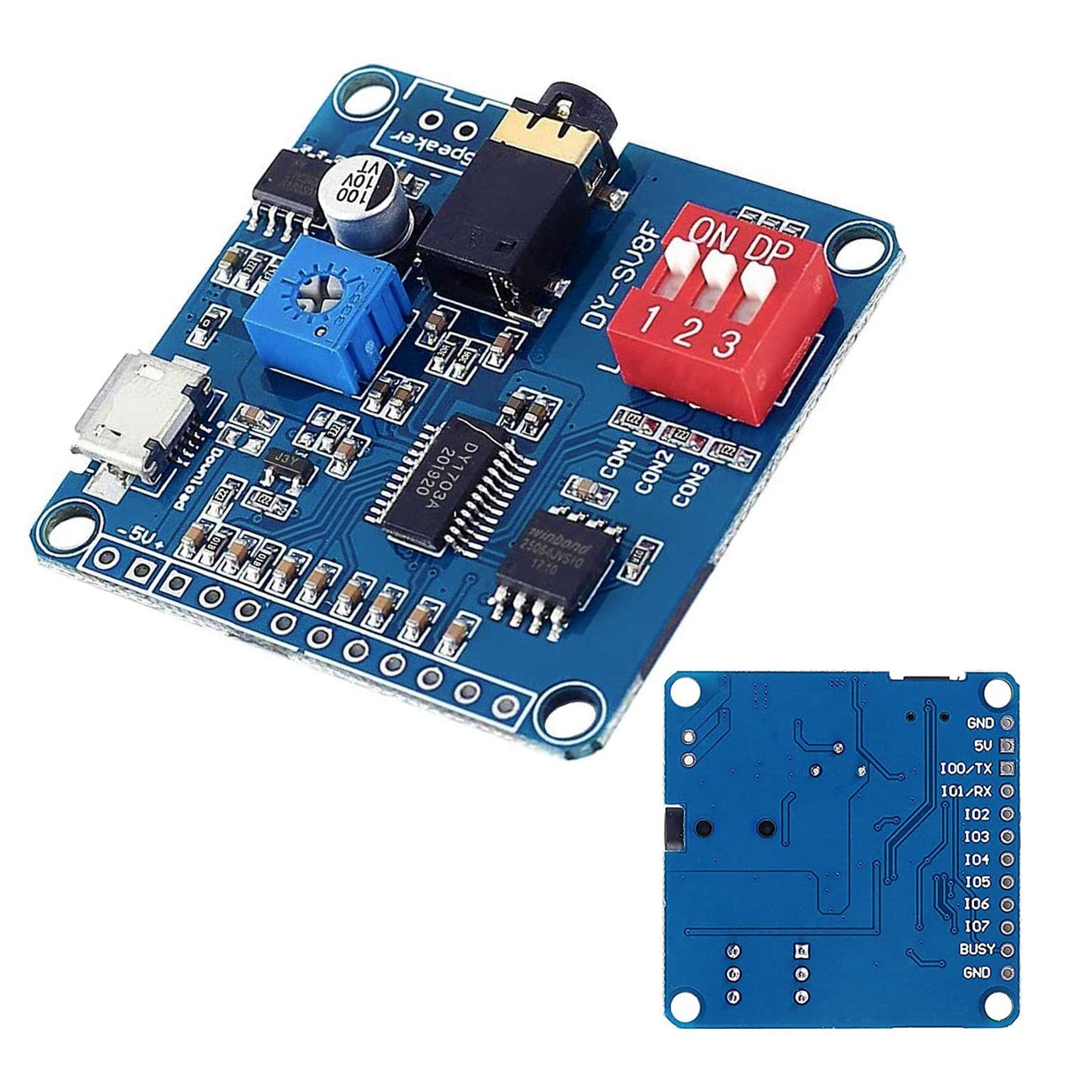 Devmo Voice Playback Module Music Player Voice Prompts Voice Broadcast Device Mp3 Trigger Amplifier Class D 5W 64Mbit Flash Comp