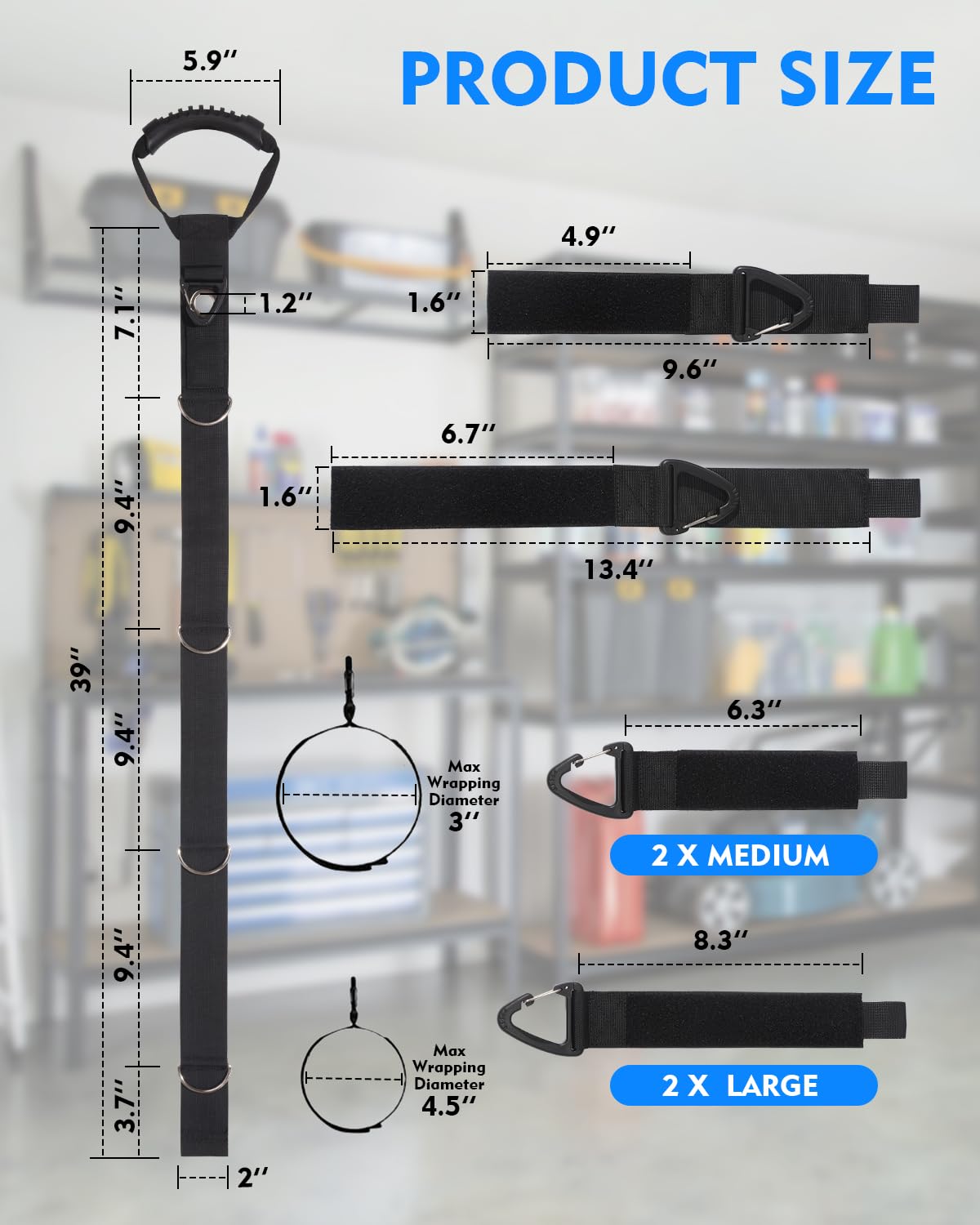 Hongmed Extension Cord Organizer Storage System with 4 Detachable Straps Heavy Duty Polypropylene Black