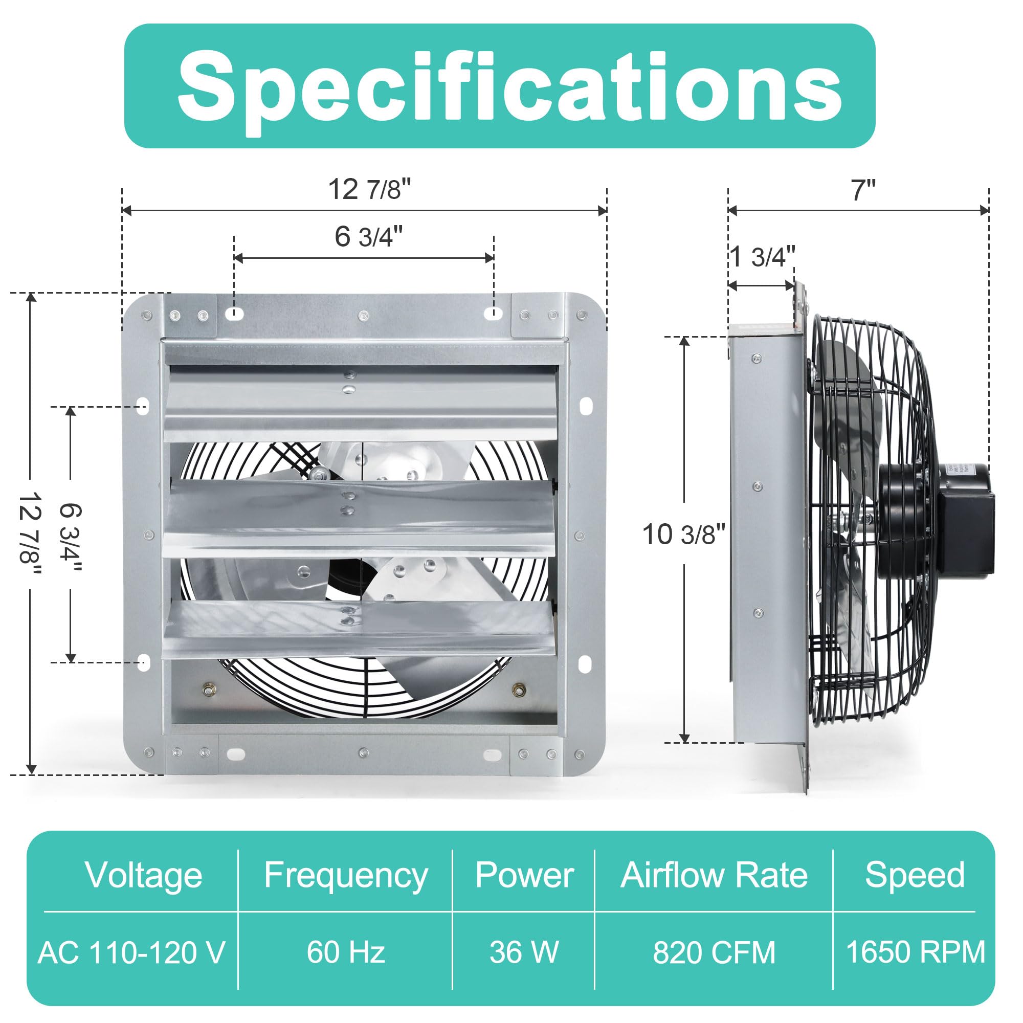 Hipoilk 10 Inch Shutter Exhaust Fan, Wall Mount Attic Fan With Thermostat And Speed Controller For Greenhouses, Sheds, Garages,