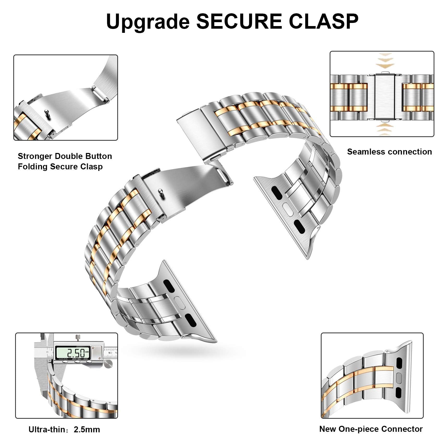 Miohhr Solid Stainless Steel Band Compatible With Apple Watch 41Mm, Metal Strap With Soft Tpu Case For Iwatch Series 9 8 7 Women