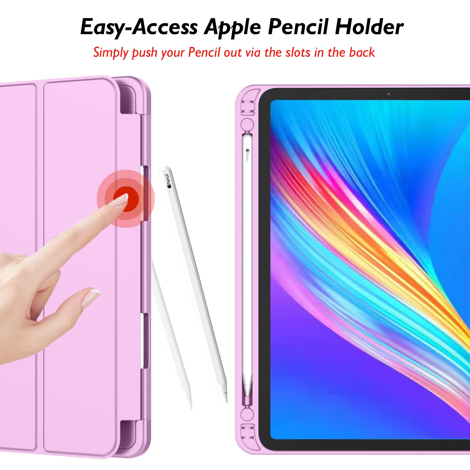 Imieet New Ipad Pro 11 Inch Case 2022(4Th Gen)/ 2021(3Rd Gen) With Pencil Holder [Support Ipad 2Nd Pencil Charging/Pair],Trifold Stand Smart Case With Soft Tpu Back,Auto Wake/Sleep(Pastel Violet)