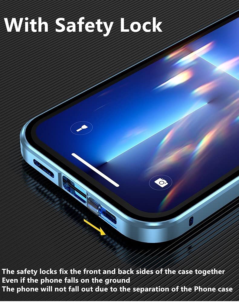 HENGHUI Anti Peeping Magnetic Glass Phone Case with Camera Lens Protector for iPhone 13 Pro Aluminum Black