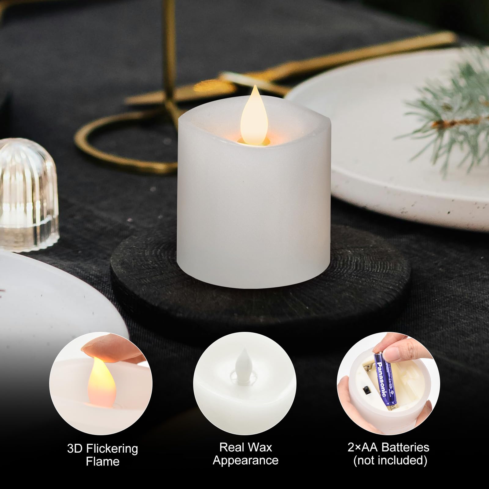 Milysoek 3X3 Flickering Flameless Candles, Real Wax Led Candles Battery Candles Flickering, 3 Inch Flameless Candles With Remote