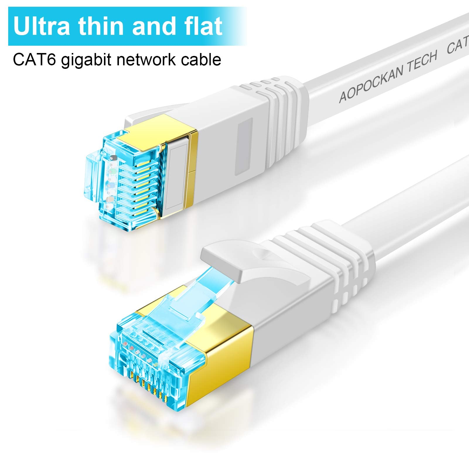 Cat 6 Ethernet Cable 25 Ft,Flat Internet Network Lan Patch Cords   Solid Cat6 High Speed Computer Wire With Clips & Snagless Rj4