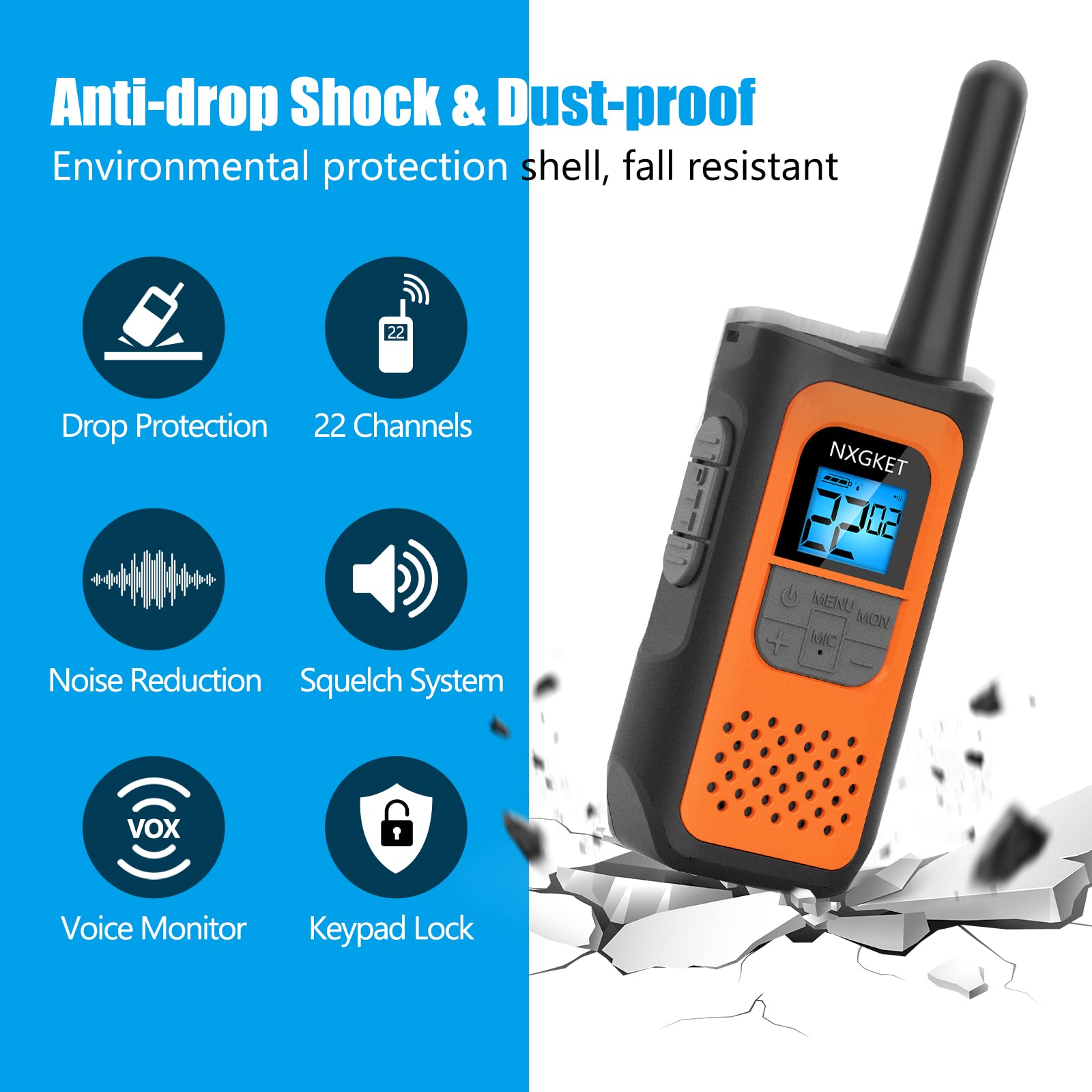 Nxgket Walkie Talkies Long Rnage For Adults Noaa Wether Alert, Rechargeable Walkie Talkie 2 Way Radios 22 Channels Vox Scan With