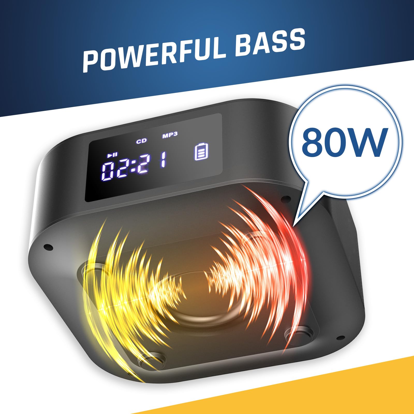 Klim Boombox E1   Cd Player Portable Audio System + Extra Bass With Subwoofer + Fm Radio, Cd Mp3 Bluetooth Aux Usb + Wired And W