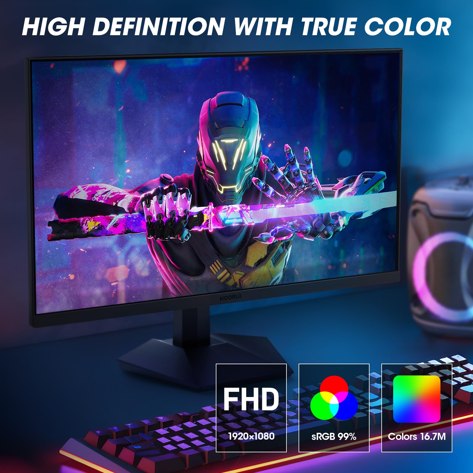Koorui Monitor, 24'' Gaming Monitor, 165Hz Fhd Computer Monitor, Ips 1Ms Pc Monitor, 99% Srgb Color Gamut, Adaptive Sync, Ultra