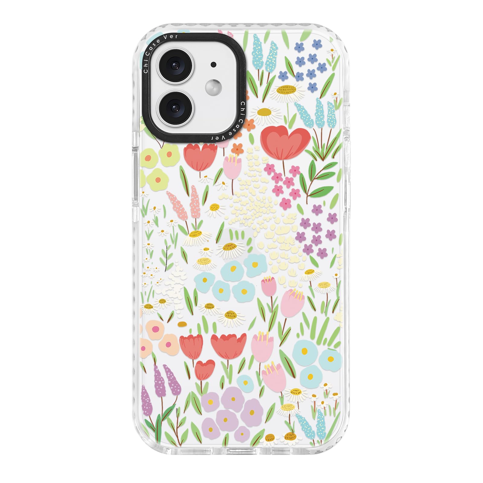 ChiCaseVer for iPhone 12 & iPhone 12 Pro Case, Colorful Floral Meadow Pattern with Tulips, Military-Grade Drop Protection, Sprin