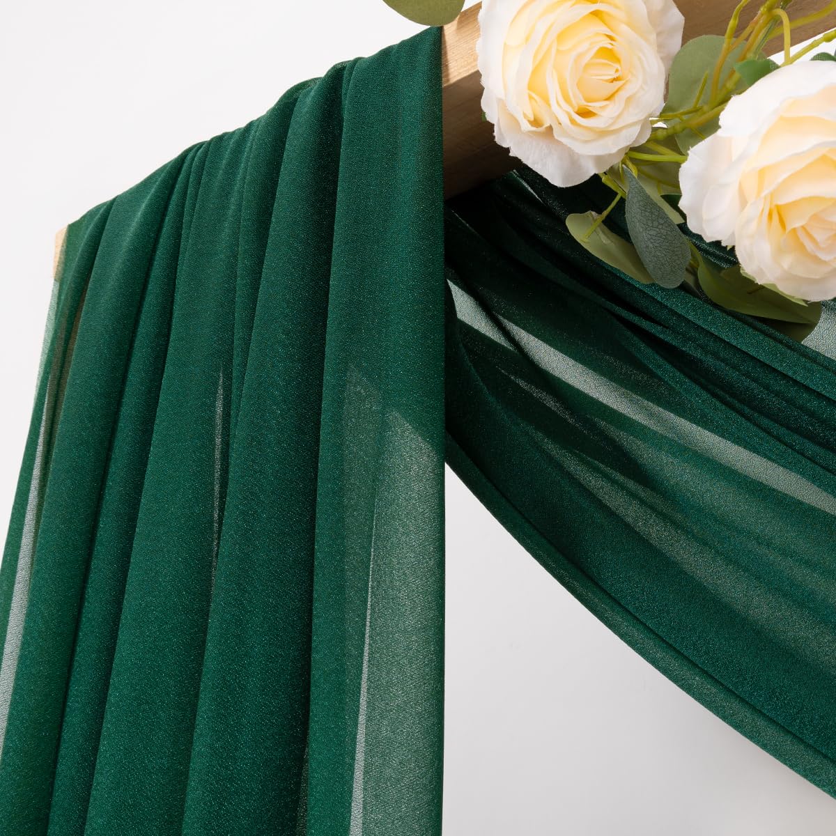 Mlmc Wedding Arch Draping Fabric 1 Panel 29'' X 20Ft Emerald Green Chiffon Drapery Sheer Backdrop Curtains For Ceremony Wedding