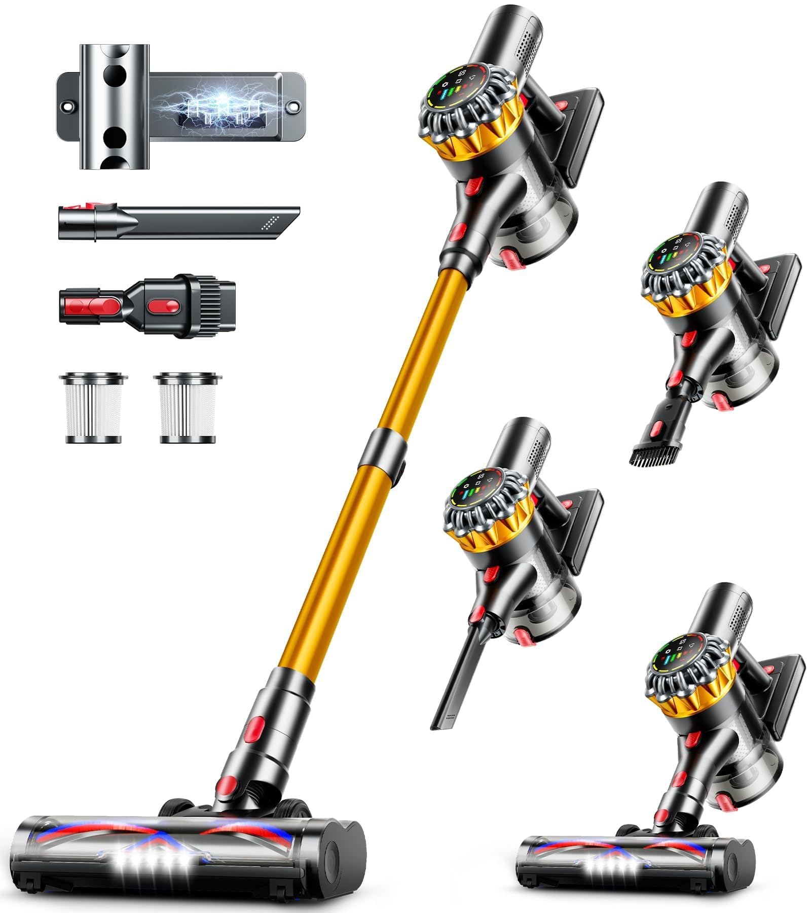 Cordless Vacuum Cleaner, 600W 50KPA 65Mins Vacuum Cleaners for Home, Stick Vacuum with SelfStanding,Touch Screen, AntiTangle B