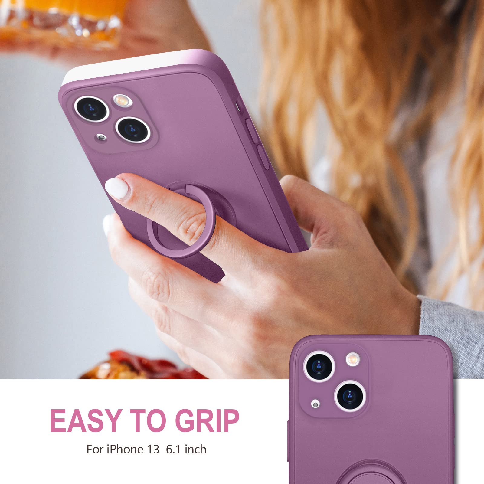 Hython For Iphone 13 Case With Ring Stand [360Rotatable Ring Holder Magnetic Kickstand] [Support Car Mount] Slim Soft Rubber Sho