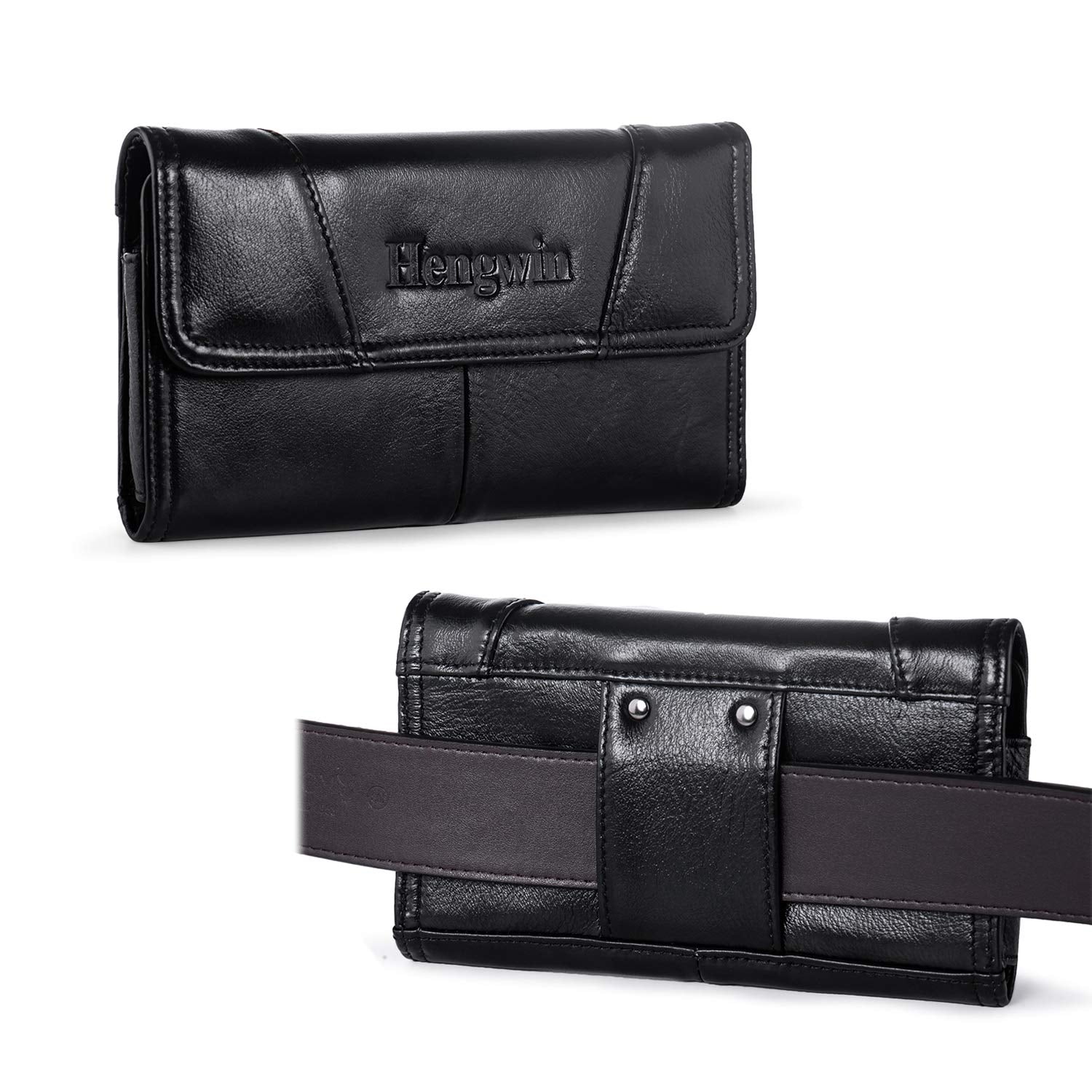 Hengwin Genuine Leather Cell Phone Holster With Belt Loop, Compatible With Iphone 15 Pro Max 14 Plus Samsung Galaxy S23 Ultra No