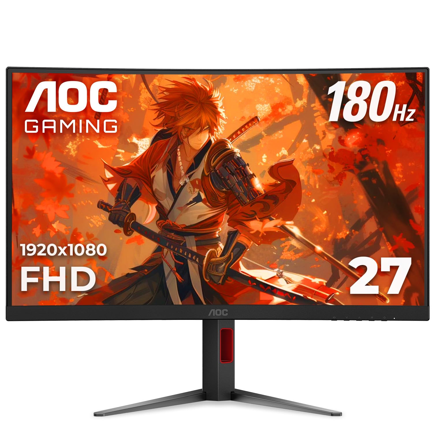 Aoc C27G4H 27'' Curved Gaming Monitor, Fhd 1080P, 180Hz, Amd Freesync, 3 Year Zero Dead Pixel Guarantee, Black, Xbox Ps5 Switch