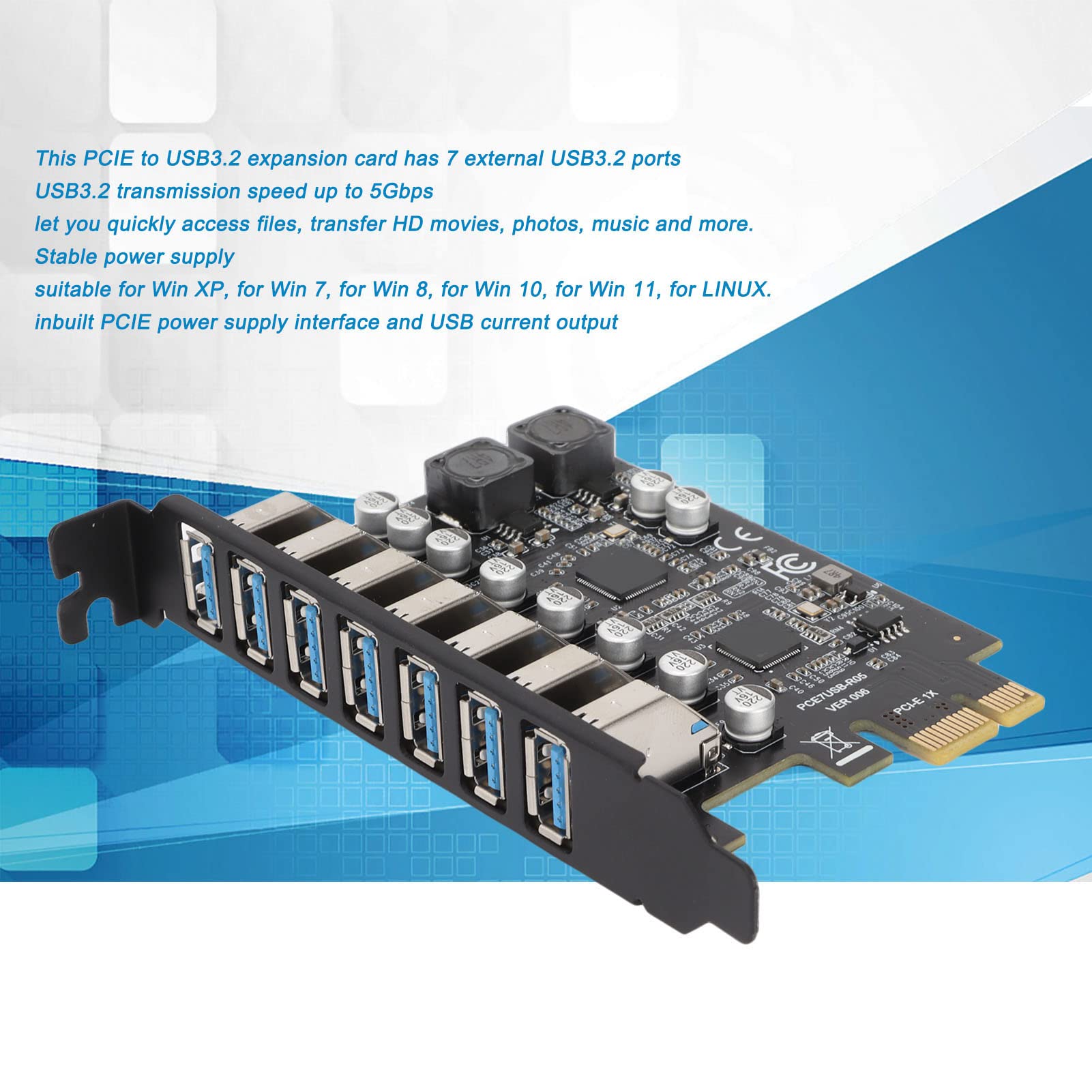 7 Ports Pcie To Usb3.2 Gen1 Expansion Card, Usb3.2 Gen1 Superspeed 5Gbps Front Expansion Card, Usb Pcie Expansion Card For Xp Wi
