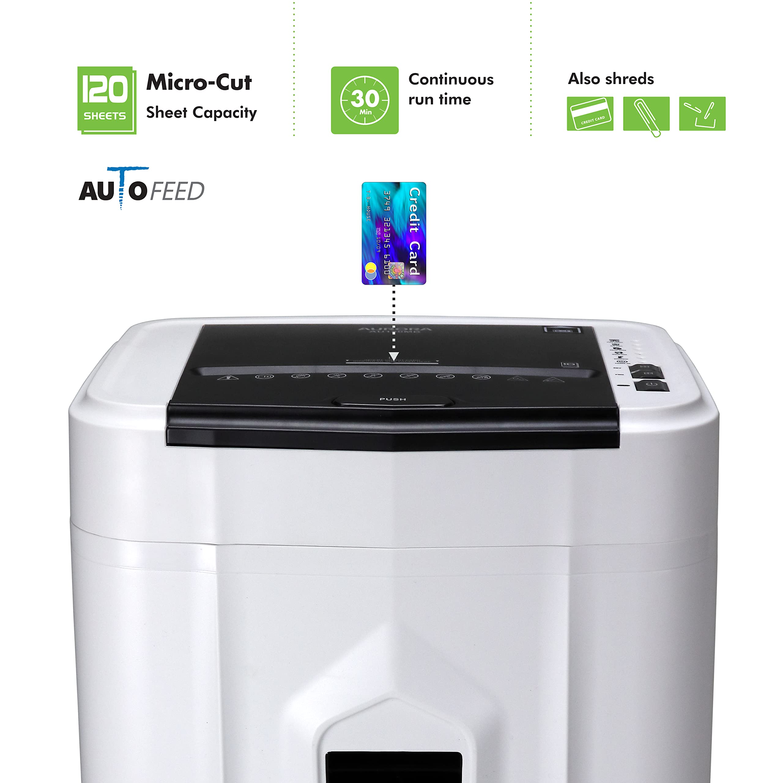 Aurora Au120Mb 120 Sheet Auto Feed High Security Micro Cut Paper Shredder / 30 Minutes (White/Black)