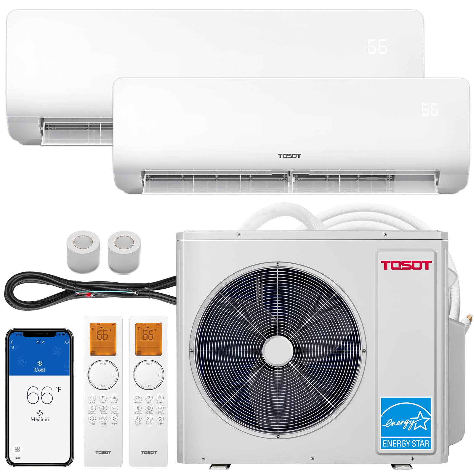 TOSOT 30,000 BTU Dual 2 Zone Mini Split Air Conditioner with Heat Pump, 21 SEER2, 230V, Wifi-Enabled Ductless Inverter Split Sys
