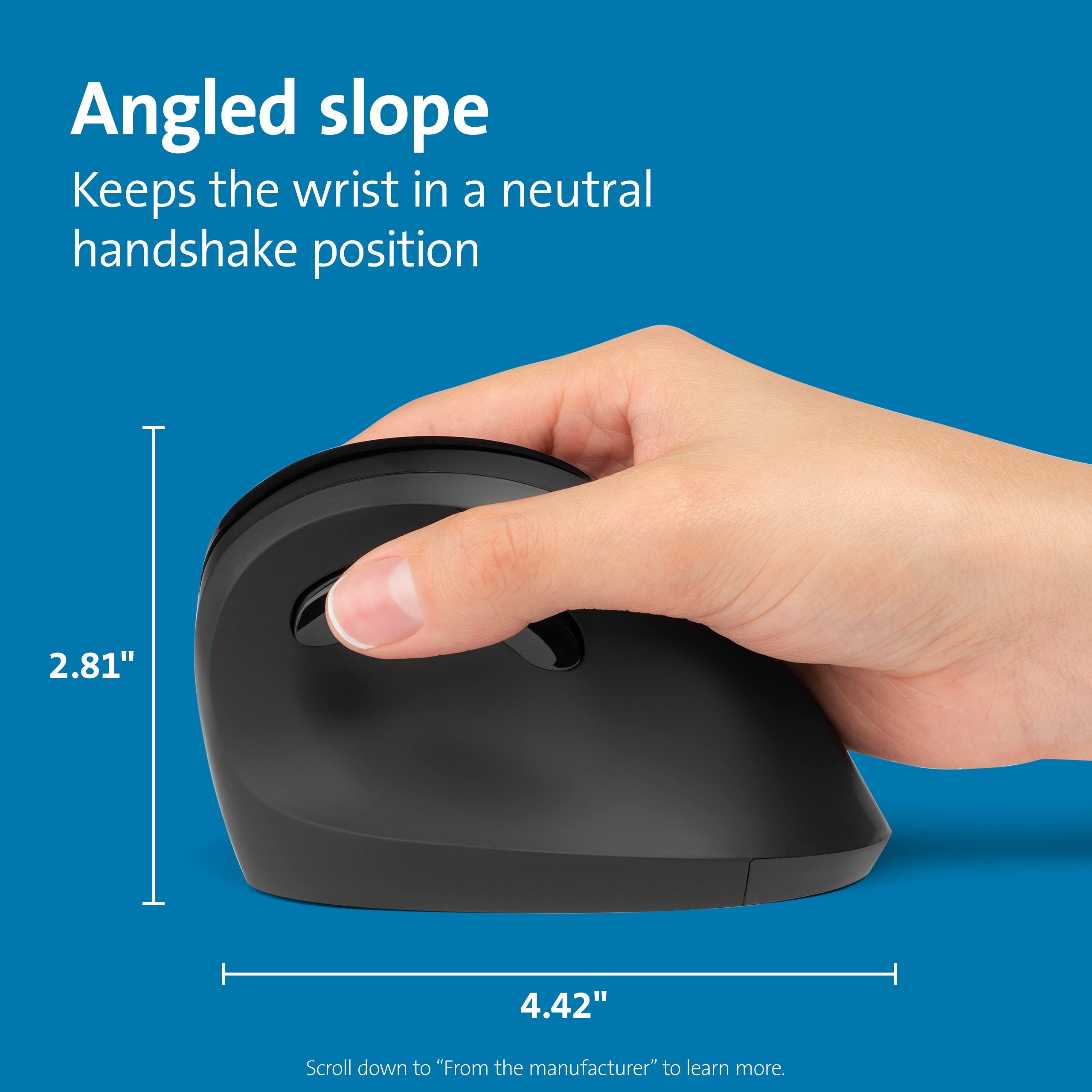 Kensington Pro Fit Ergo Vertical Wireless Mouse- Black (K75501Ww), 2.8X3X4.4