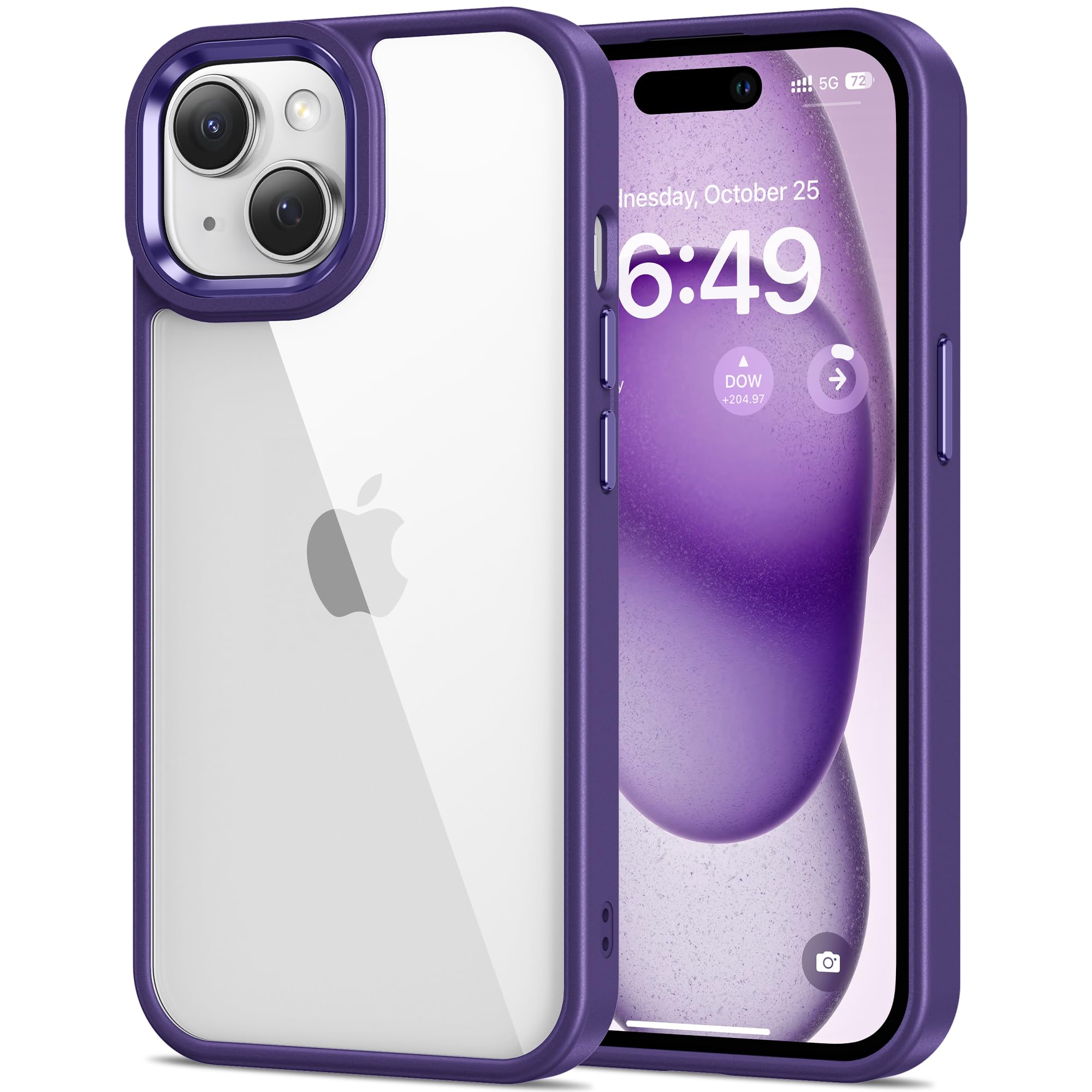 HOOMIL Case for iPhone 15 Plus 6.7-Inch, Anti-Yellowing, Drop Protection, Anti-Scratch Transparent Hard Back Phone Cover (Purple