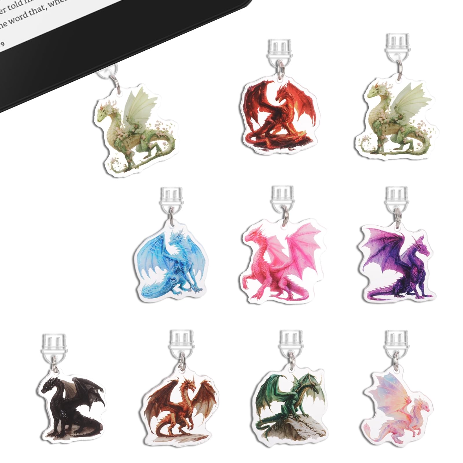 TAKEALOOKO Type-C Dust Plug Charms for Kindle - 9PCS Fantasy Dragon Pendants USB-C Port Covers for Phone & Tablet Accessories, B