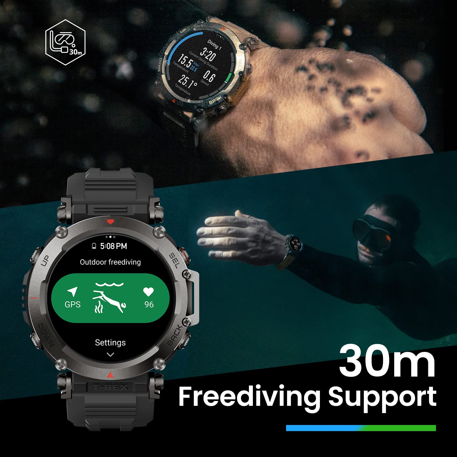 Amazfit T-Rex Ultra Smart Watch 47Mm For Men, 20-Day Battery Life, 30M Freediving, Dual-Band Gps, Mud-Resistant, 100M Water-Resi