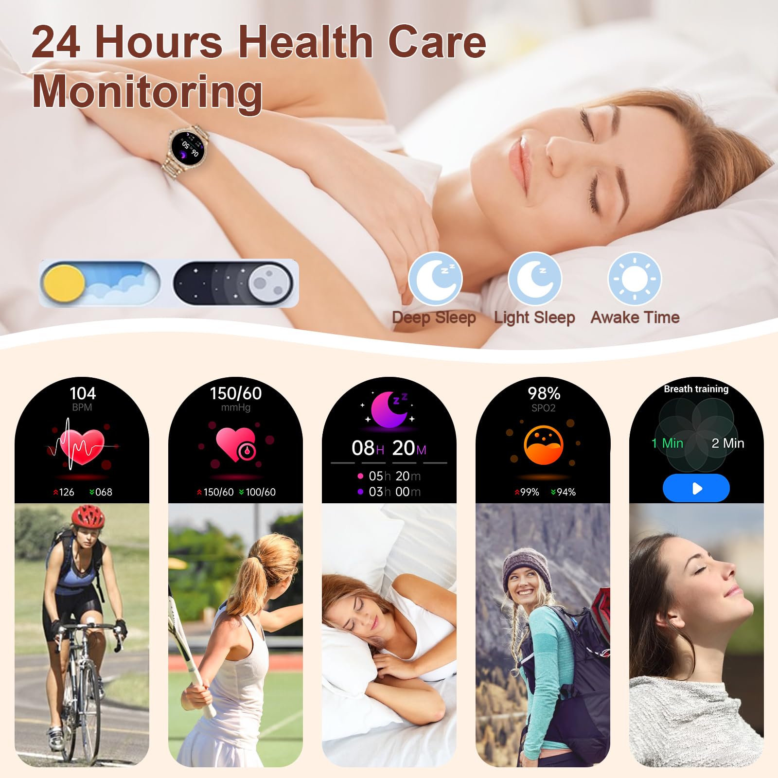 Gadixy Smart Watches For Women(Make/Answer Call) With Diamond:1.32 '' Fitness Tracker For Heart Rate/Blood Pressure/Spo2/Sleep M