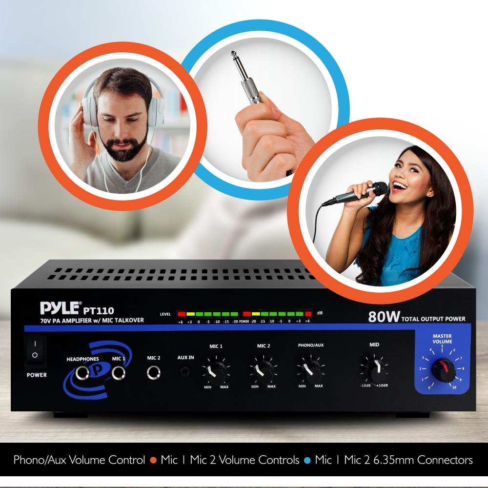 Pyle Home Compact Public Address Mono Amplifier - Professional 50W Mini Home Power Audio Sound Pa Speaker Receiver System W/ Rca