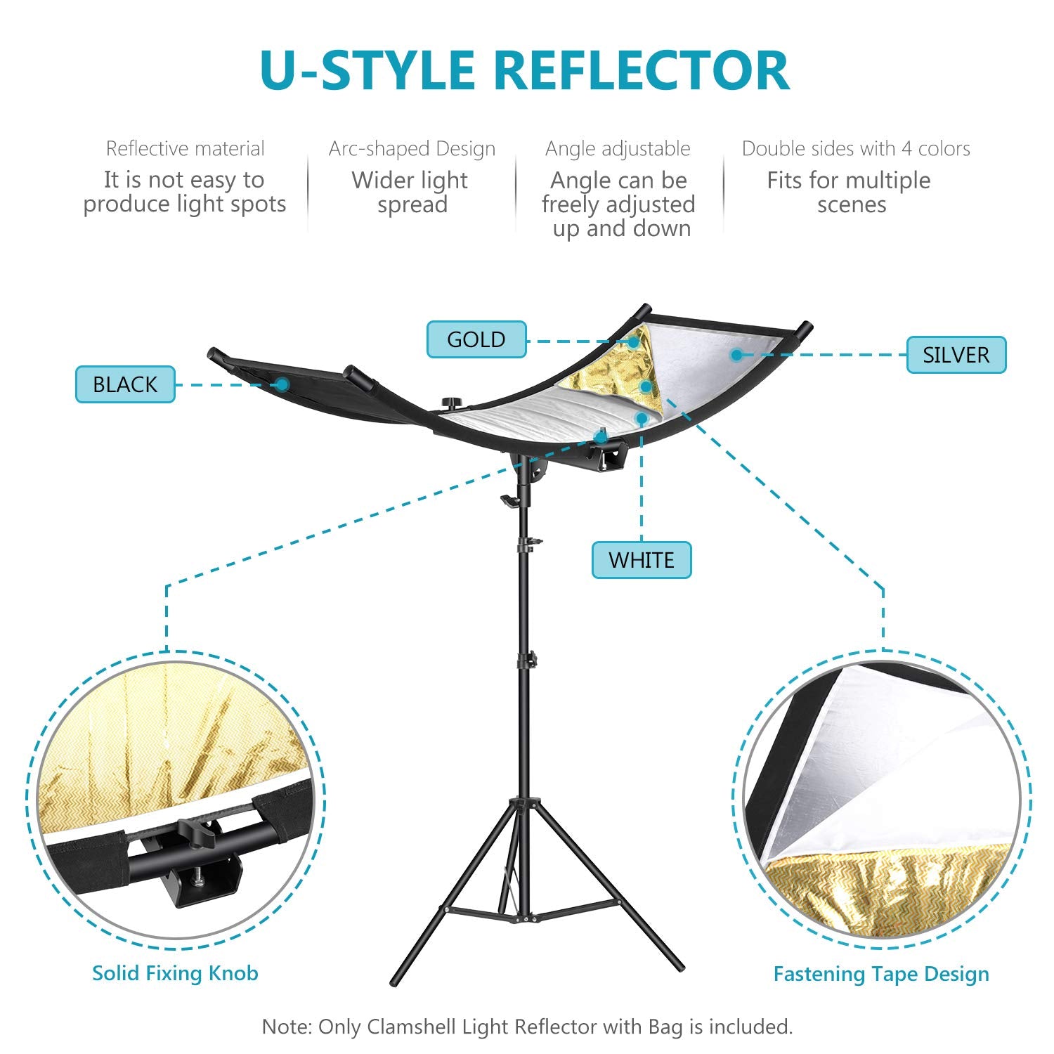Neewer Clamshell Light Reflector Diffuser With Carrying Bag, 39     18   /100X45Cm Photography Curved Lighting Reflector For Pho