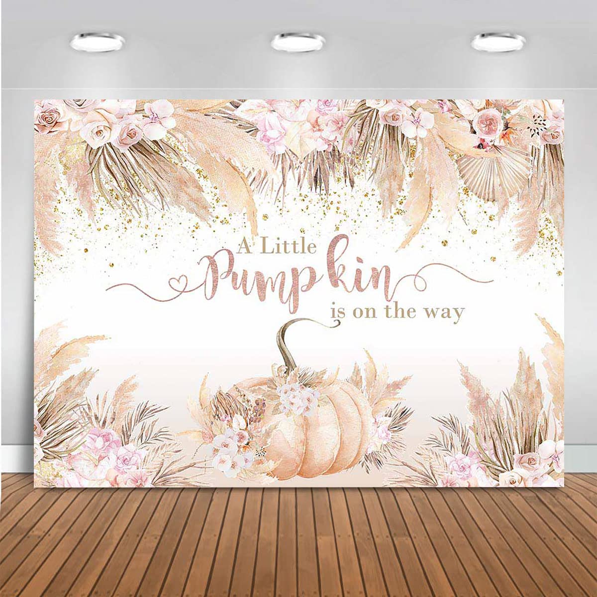 Mocsicka Boho Pumpkin Baby Shower Backdrop For Girl 7X5Ft Fall Pink Floral Little Pumpkin Baby Shower Decorations A Little Pumpk