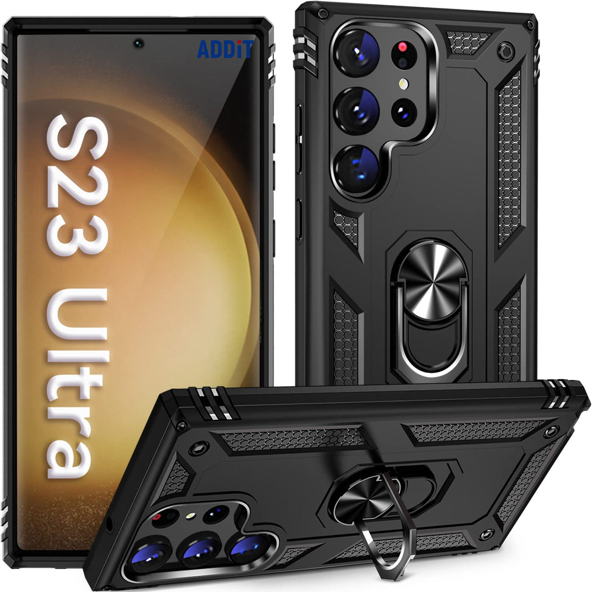 Addit Case For S23 Ultra Phone Case Samsung Galaxy S23 Ultra Case, Military Grade, Heavy Duty, With Ring Holder Stand, Support M