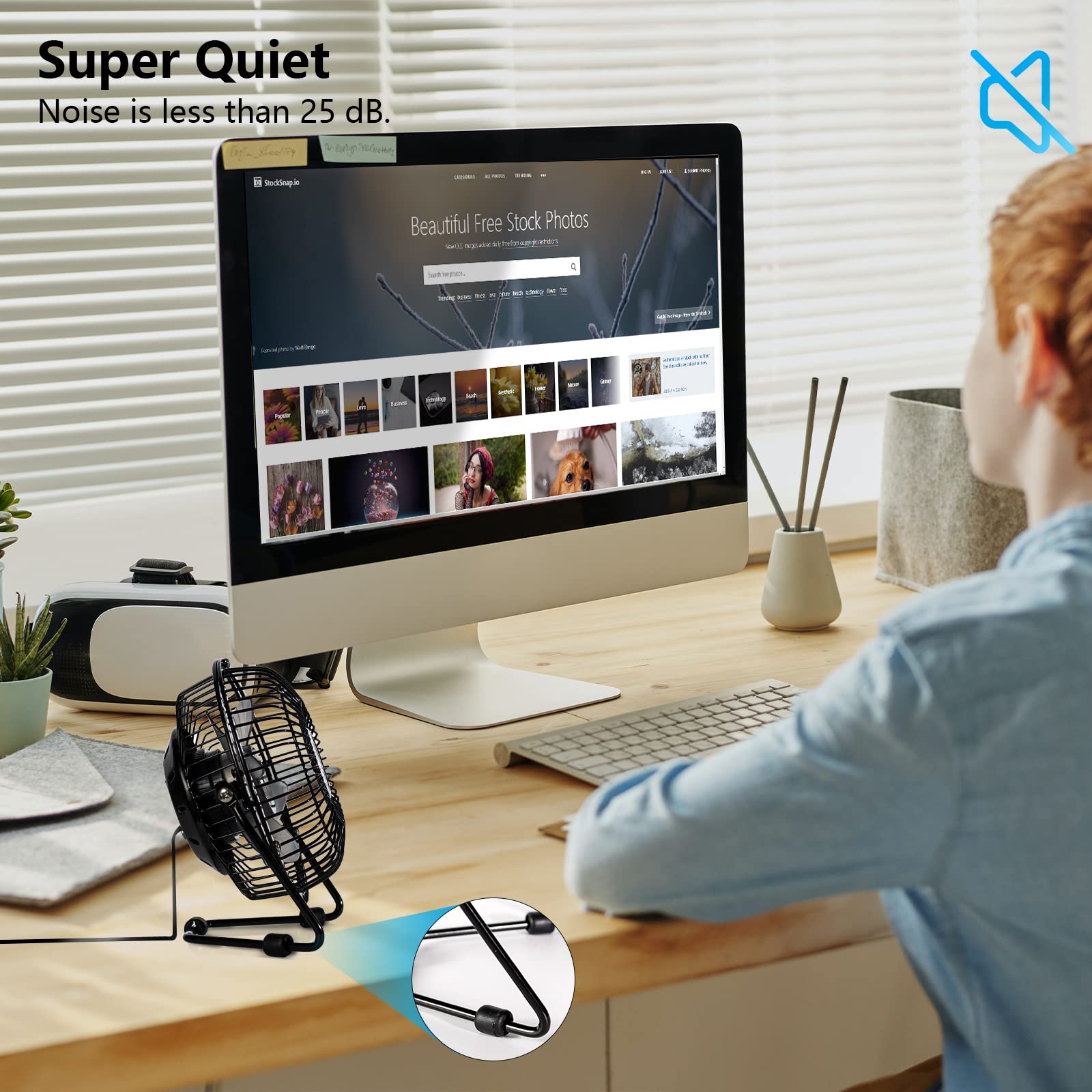 Beestar 4 Inch Mini Fan With Metal Construction,Powerful Usb Powered,360 Rotation Desk Personal Cooling Usb Fans Small Quiet For