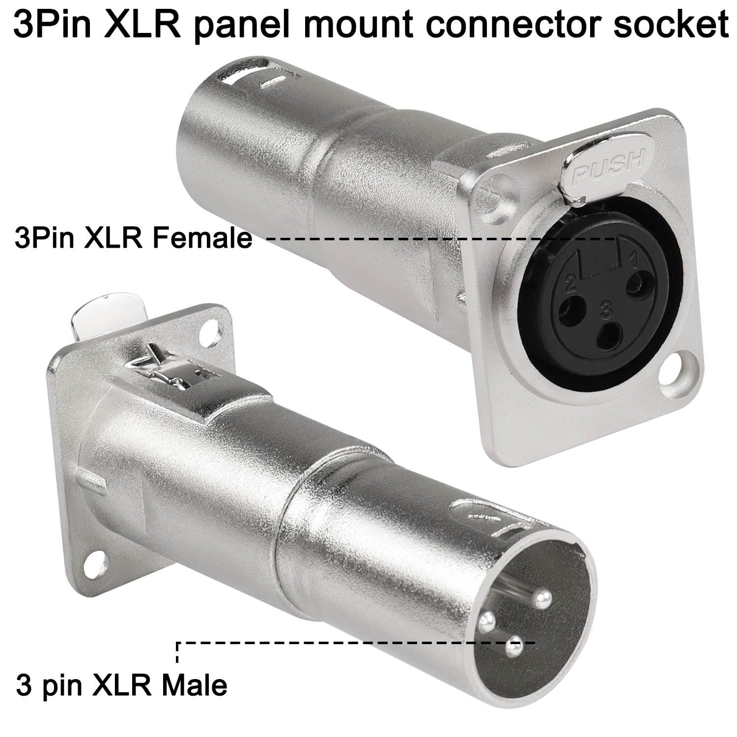 Qianrenon Xlr Female To Male Panel Mount Microphone Connector 3 Pin Xlr Jack To Plug Mounting Adapter Coupler Xlr Feedthrough Mo