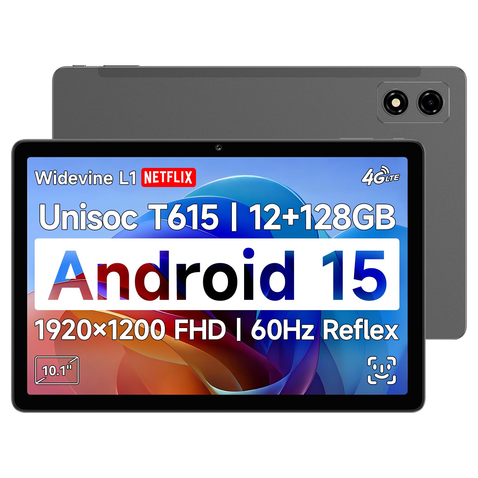 Bncf [2025 New Released Android 15] 10.1 Inch Tablet, Fhd Ips 1920X1200 And 60Hz Reflex, Widevine L1, Unisoc T615 (8 Core), 12Gb