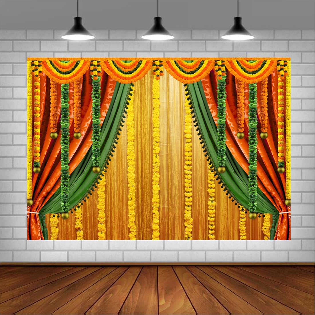 Lofaris India Pooja Backdrop Puja Ganpati Photography Traditional Banana Leaf Green Chatiya Ganesh Mehndi Festival Background De