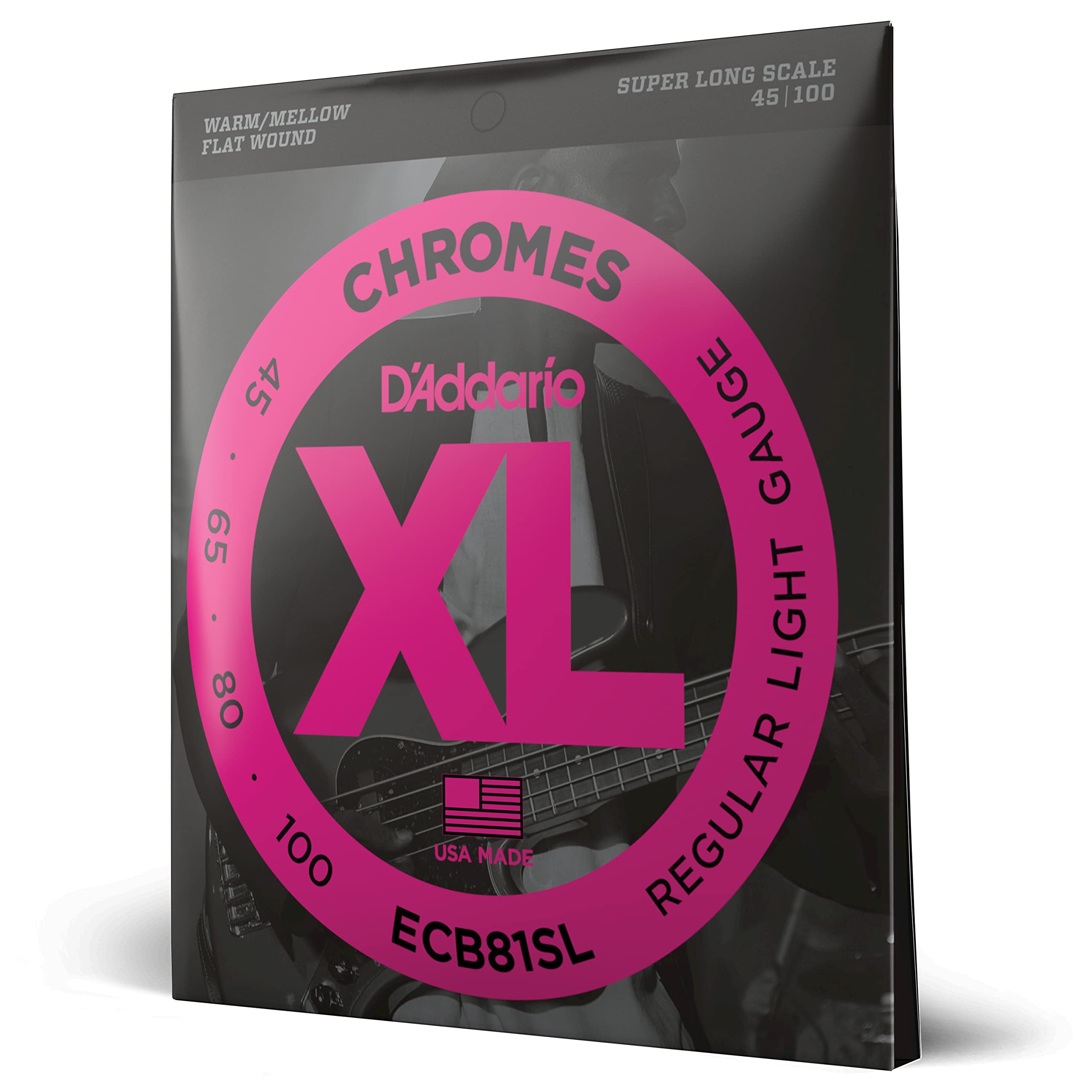 D'Addario Xl Chromes Flat Wound Bass Guitar Strings   Ecb81Sl   Super Long Scale   Regular Light, 45 100