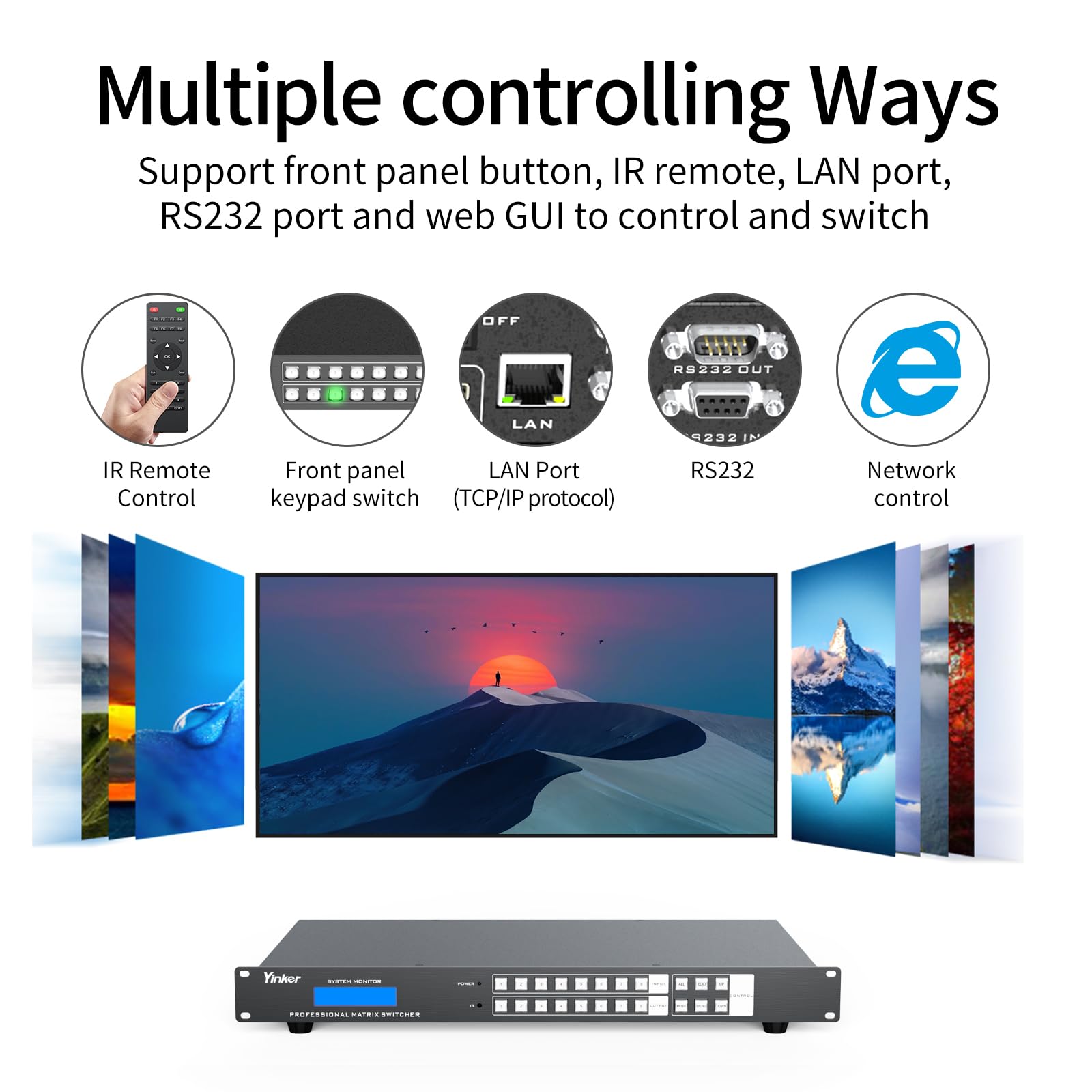 8X8 Hdmi Matrix 4K With?Web Gui?, Yinker 8 In 8 Out Hdmi Matrix Switcher Splitter Support 4K@30Hz, Edid, Hdcp, Ir, Rs232, Lan, Rack Mount Matrix