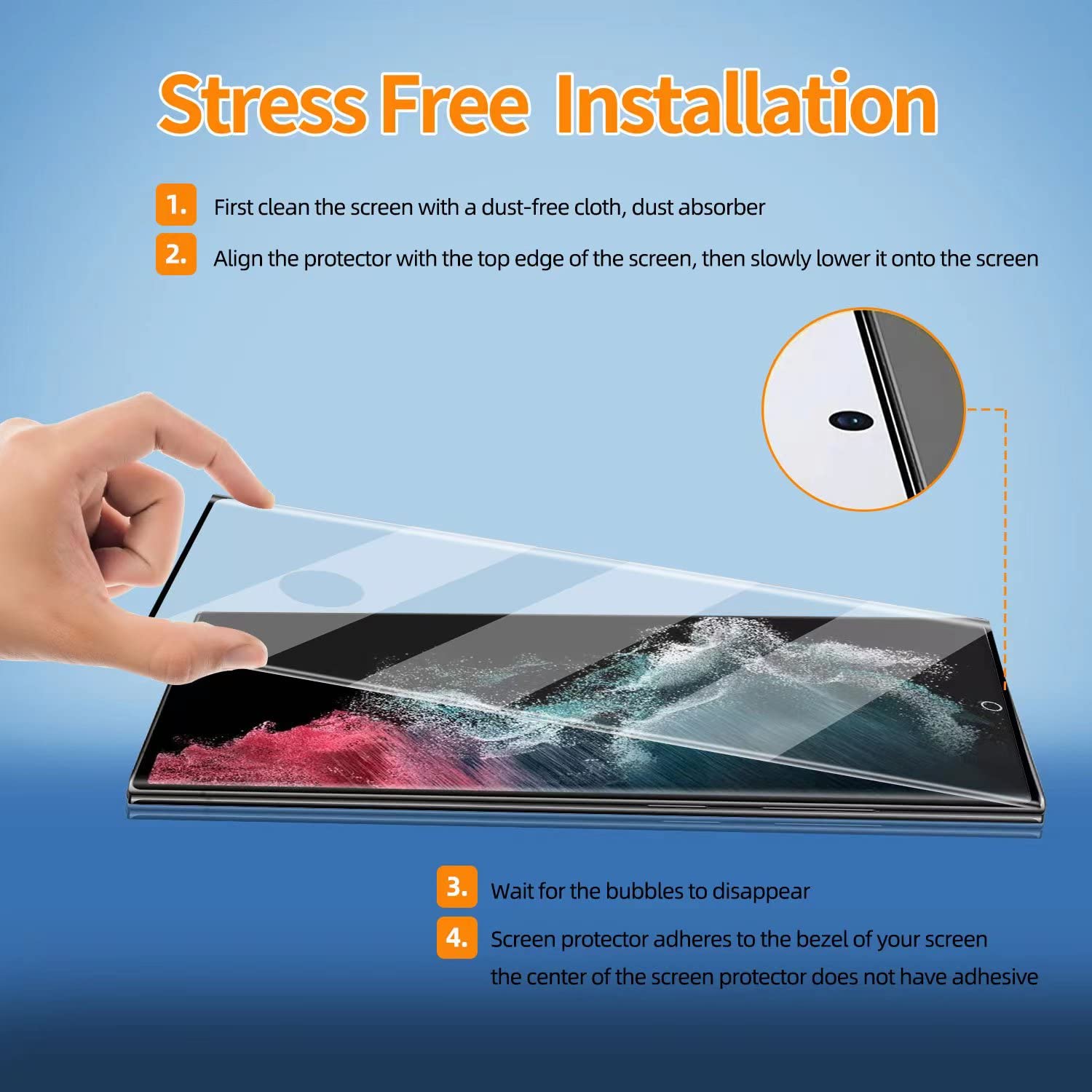 [2+2 Pack] Galaxy S22 Ultra Screen Protector, Tempered Glass, Ultrasonic Fingerprint Support, 3D Curved, Hd Clear Scratch Resist