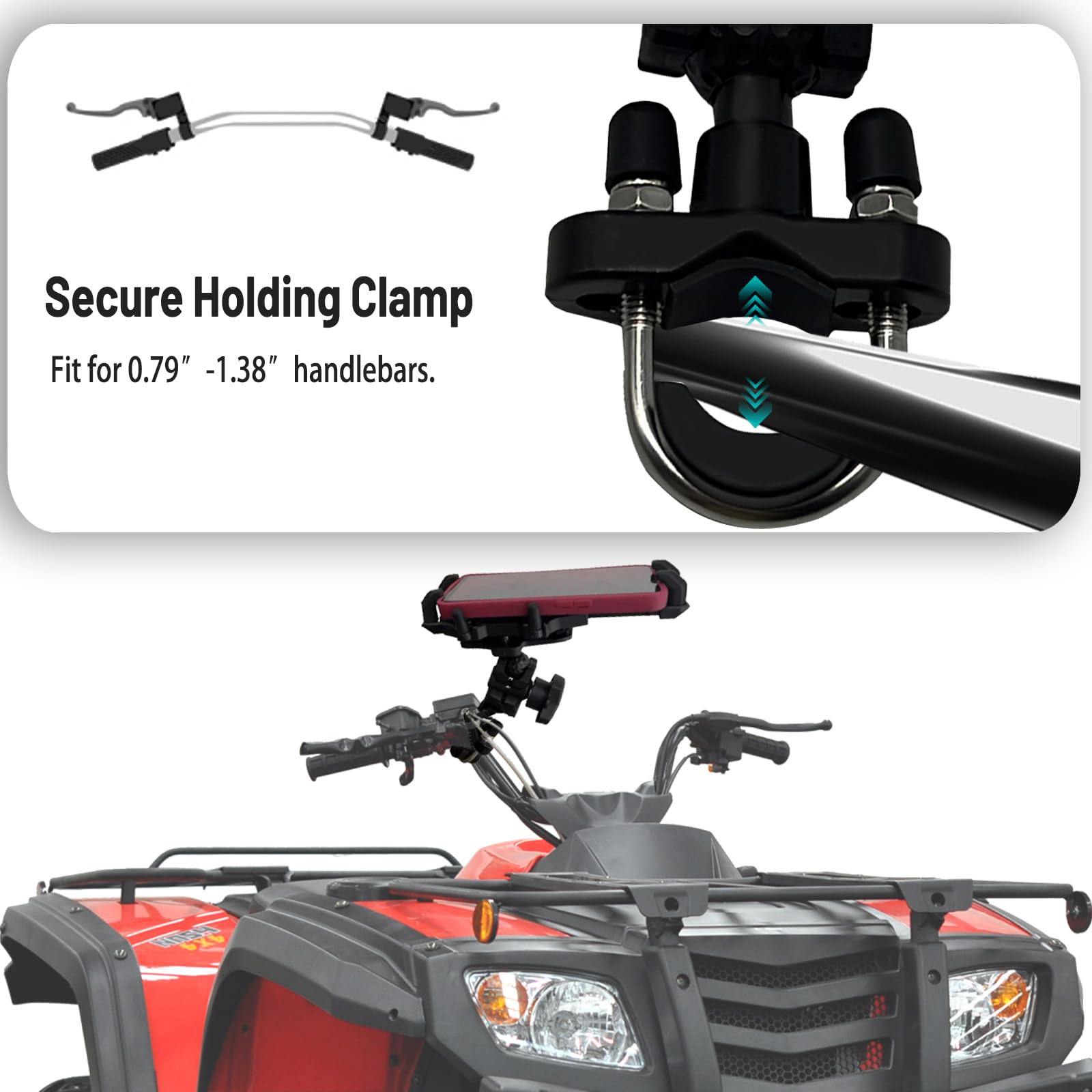 Qymoto Atv Phone Holder,Heavy Duty Handlebar Mount 360 Cellphone Holder Clamp Compatiable With Cfmoto Cforce,Polaris Sportsman,C
