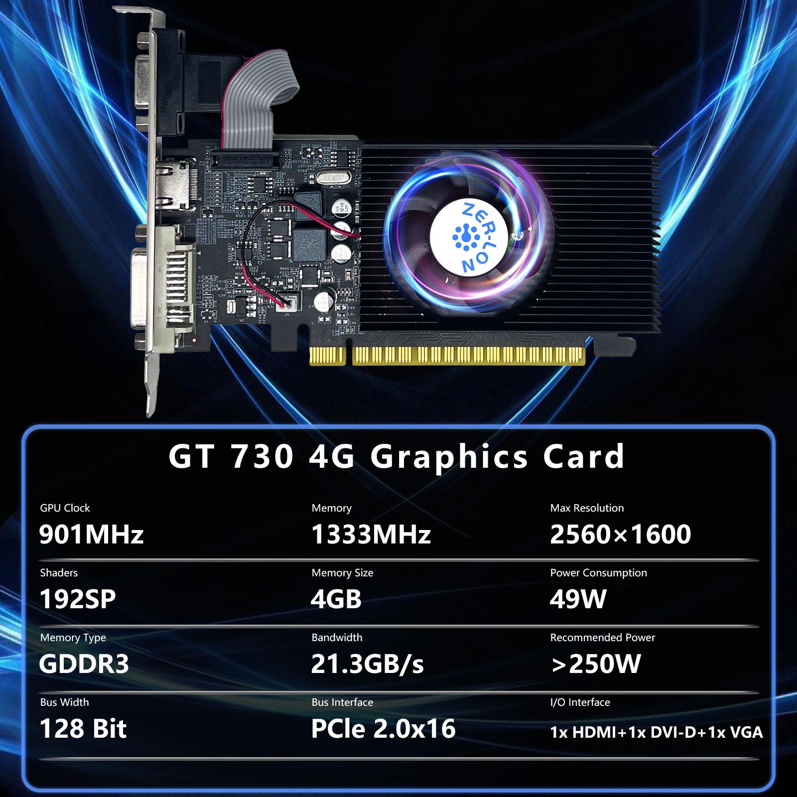 Zer Lon Gt 730 Graphics Card, Computer Low Profile Gpu, 4Gb 128Bit Gddr3 Pcie X16, Hdmi/Vga/Dvi, Directx 11, Physx, Opengl 3.1,