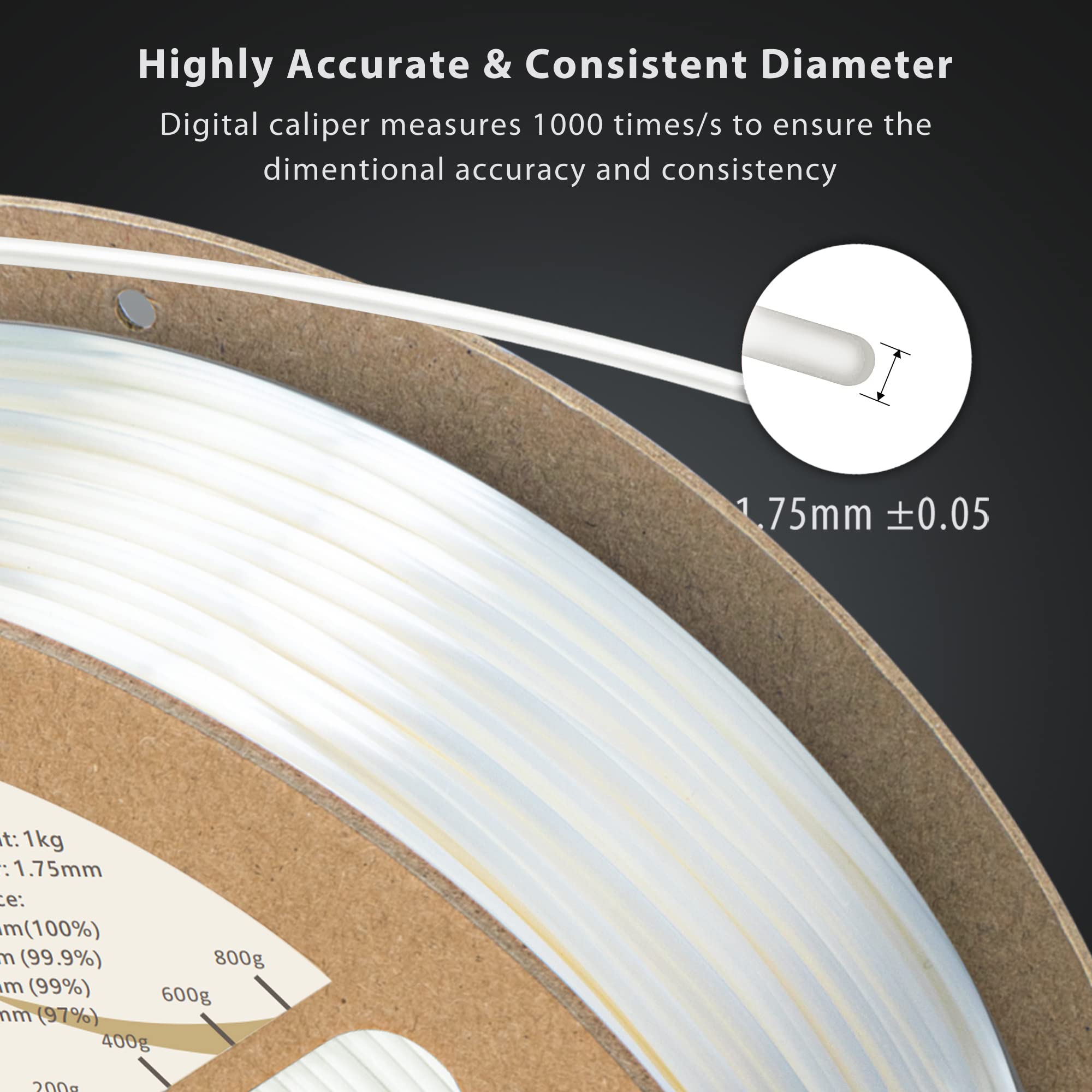 Duramic 3D Shiny Silk Pla Filament 1.75Mm Shiny Metallic Pla Filament Dimensional Accuracy +/- 0.05 Mm White