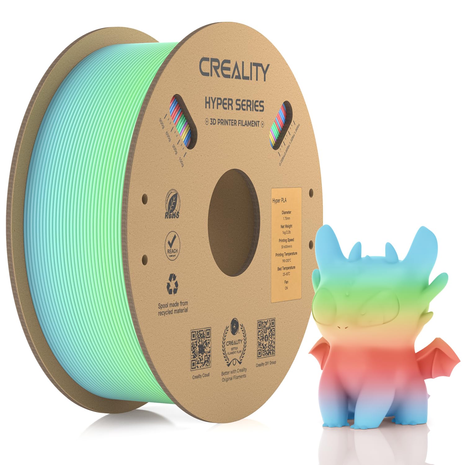 Official Creality Hyper Pla Filament Rainbow 1.75Mm, High Speed Pla 30 600Mm/S 3D Printer Filament Pla, Dimensional Accuracy +/ 