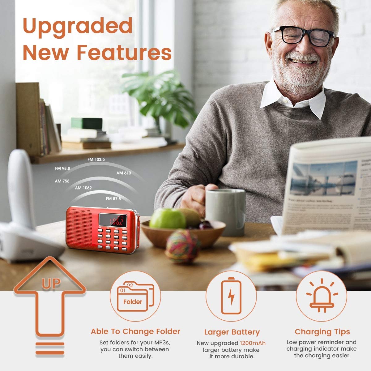 Mini Portable Radio Am Fm Pocket Radio With Mp3, Led Flashlight, Digital Radio Speaker Support Micro Sd/Tf Card/Usb, Auto Scan Save, 1200Mah Rechargeable Battery Operated, By Prunus[Latest Version]