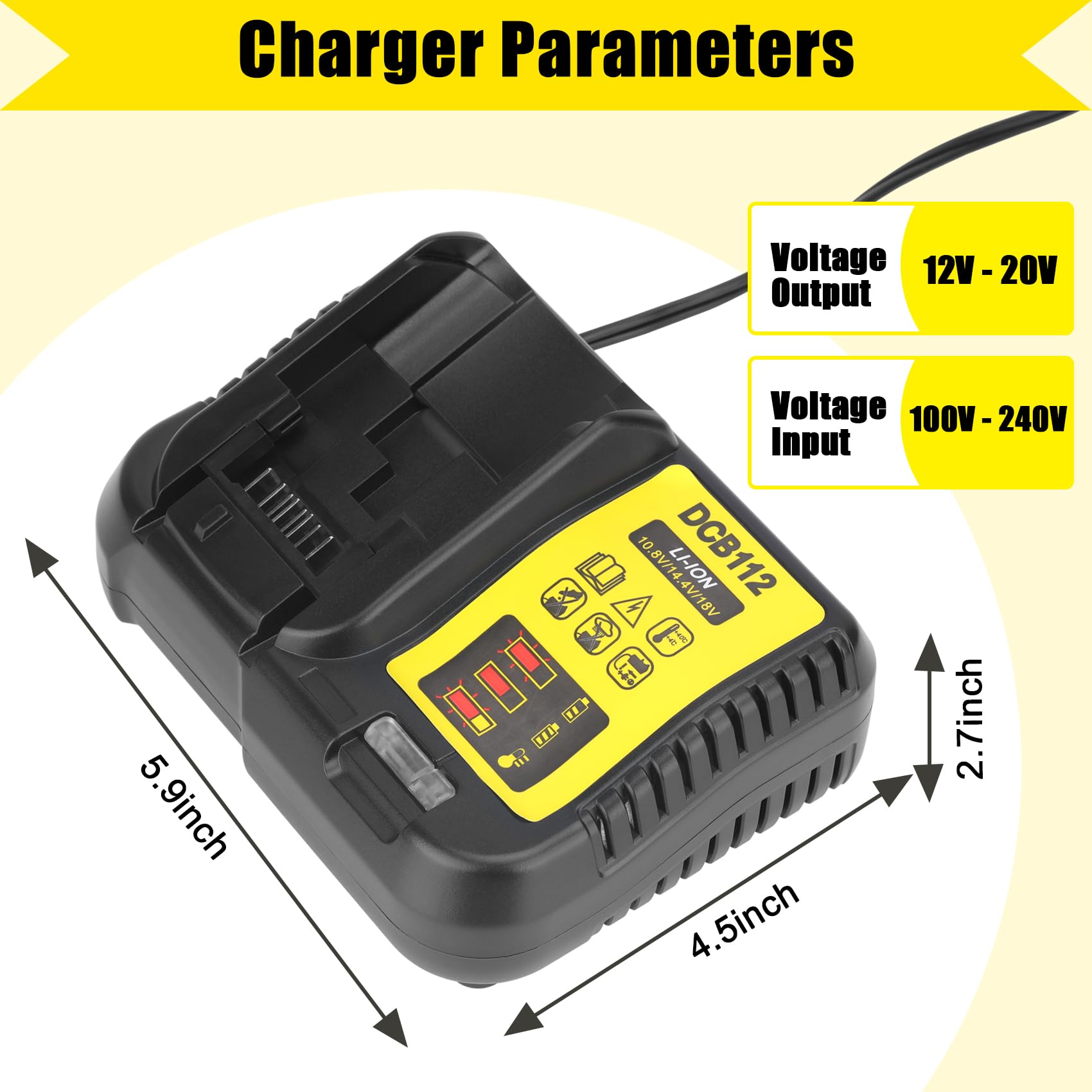 Jyjzpb Dcb112 Battery Charger Compatible For 20V Battery Dcb206 Dcb204 Dcb230 Dcb240 Dcb120 Dcb126 Dcb612 Dcb609 Dcb606 Replacem