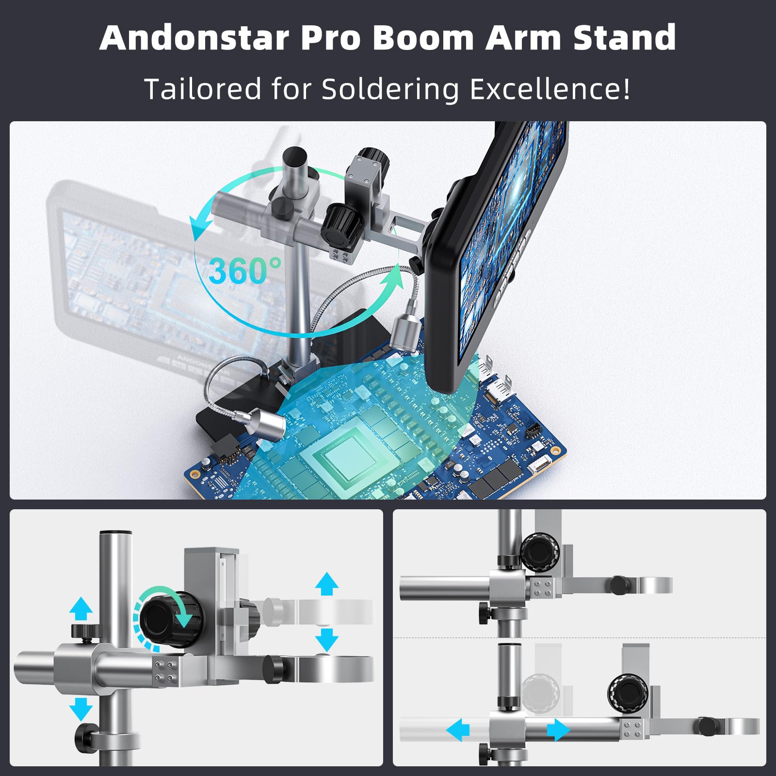 Andonstar 4K 60Fps 10.1'' Hdmi Digital Microscope For Soldering, 64Mp 3840P Uhd Video Audio Record, Ad210S Pro Electronic Pcb Mi