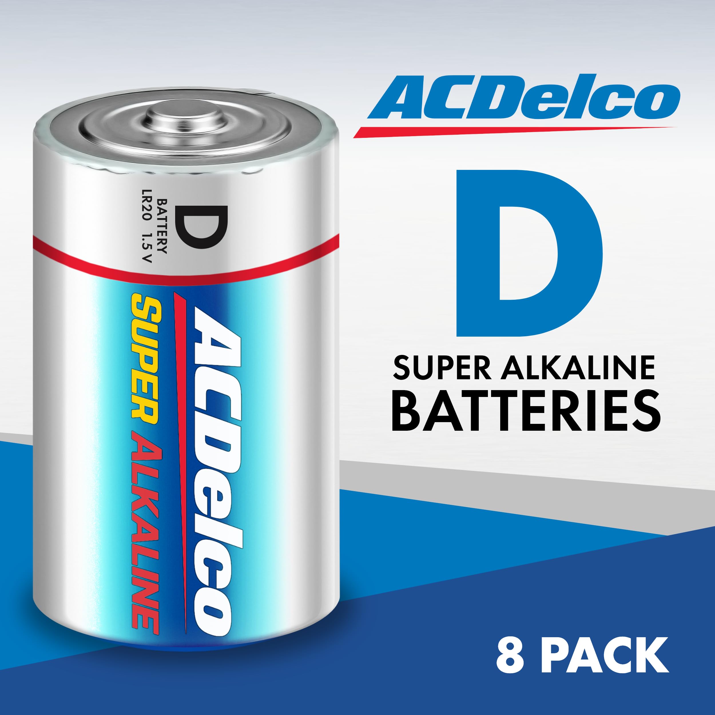 Acdelco 8-Count D Batteries, Maximum Power Super Alkaline Battery For Home And Office, 7-Year Shelf Life, Reclosable Packaging