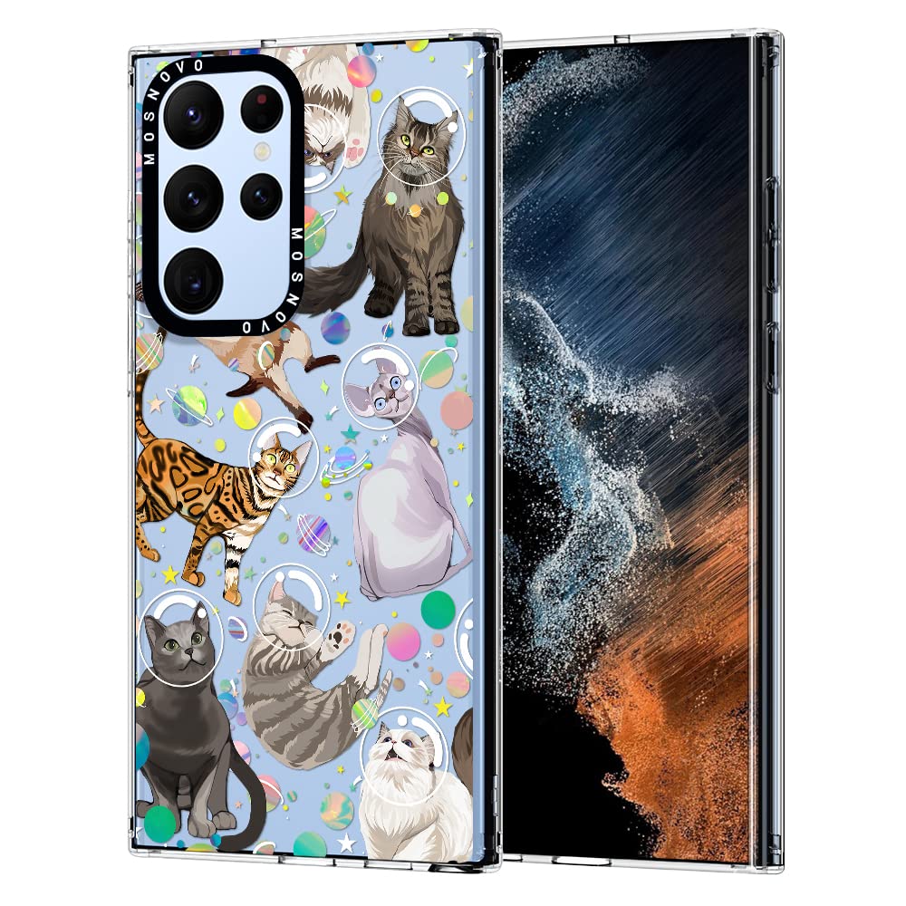 Mosnovo Galaxy S22 Ultra Case, Cute Space Cat Pattern Clear Design Transparent Plastic Hard Back Case With Tpu Bumper Protective